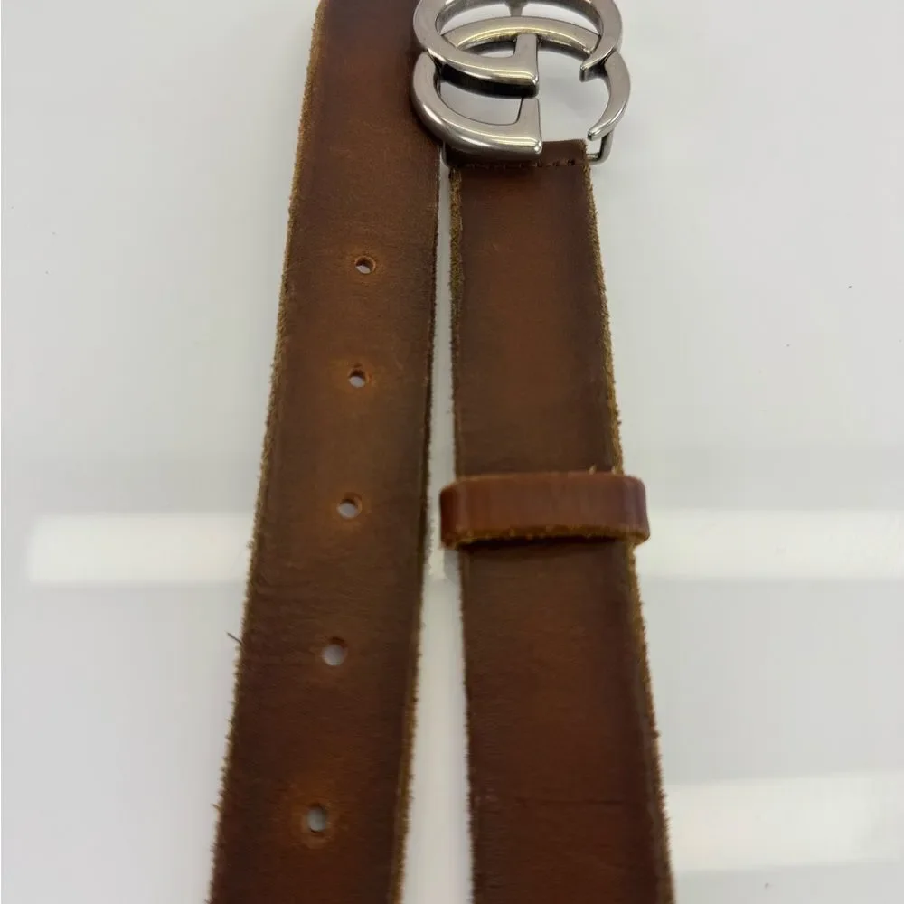Authentic Gucci Distressed Raw Edge Brown Leather Belt 414516 75/30